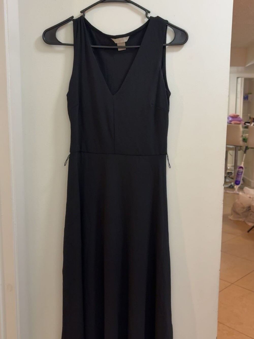 H&M Black Midi Dress, Defined Waist, Subtle Flare, Side Belt Loops, XS